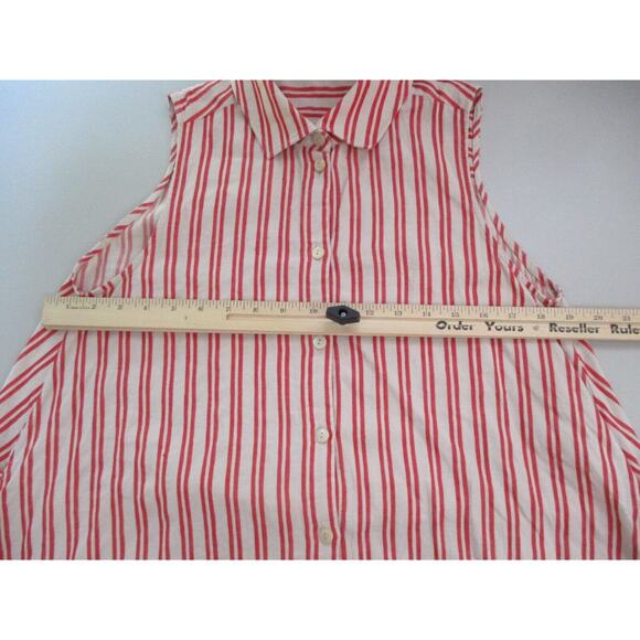 Palmer Harding Shirt Dress Womens 8 Linen Blend Striped A-Line Belted Red Beige - Picture 10 of 16